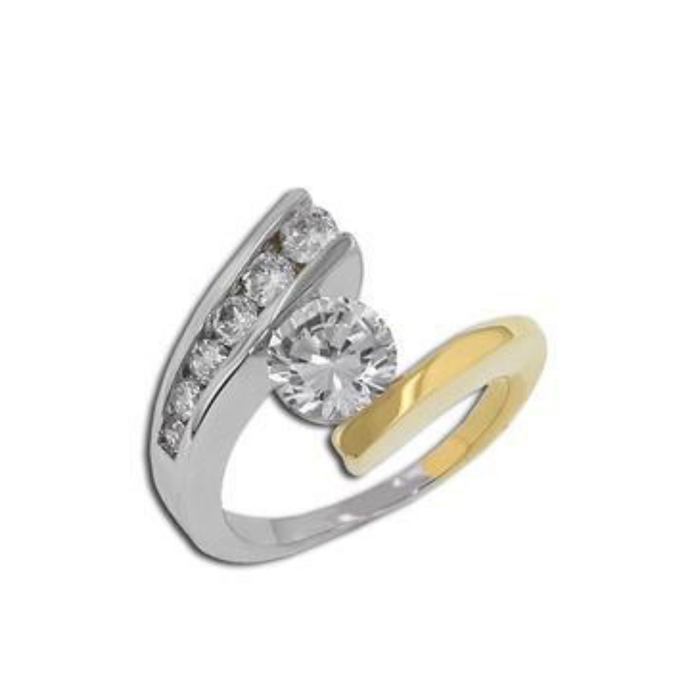925 Silver Two Tone CZ Diamond Ring